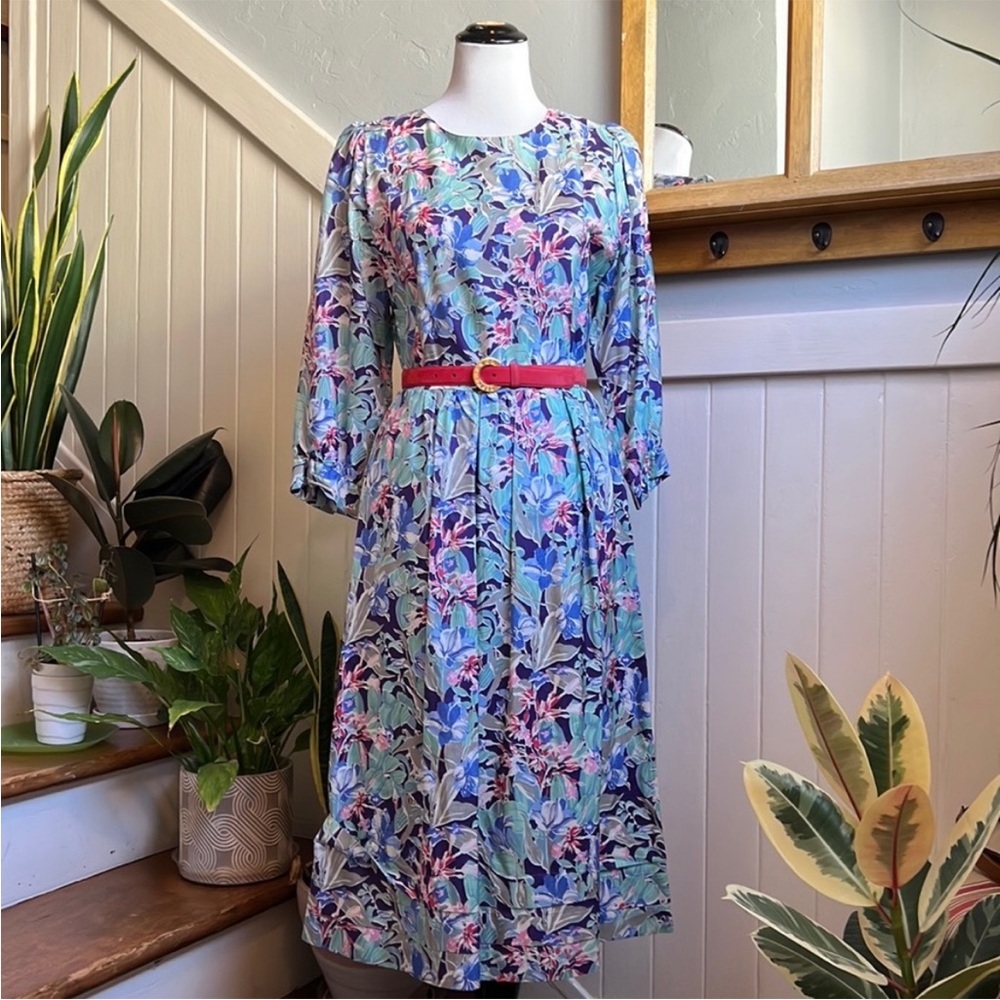 Rare Vintage Liberty of London All Silk Vibrant Floral Print Dress